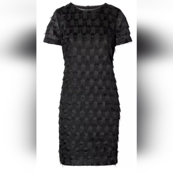 NEW Banana Republic Fringe Dot Shift Black Short Sleeve Dress Size 8 - Picture 7 of 7